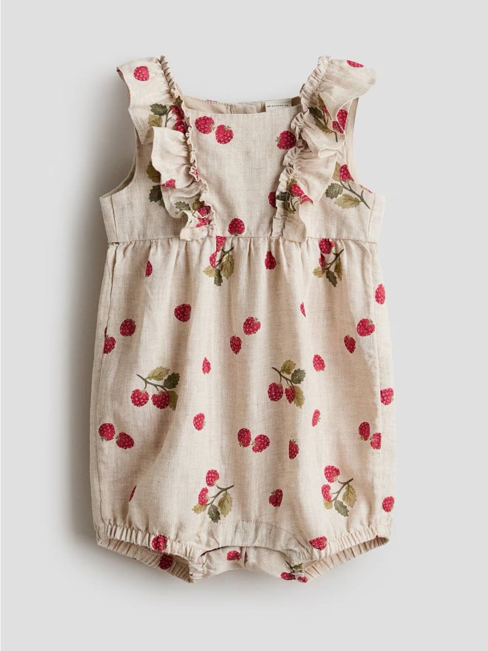 100 Linen Baby Romper with Raspberry Print